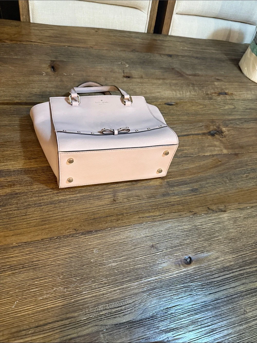 kate spade Blush Pink Leather Satchel with Bow Accent